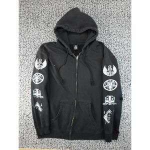 Rebel8 Graphic Zip Hoodie Mens Large Black Occult Metal Streetwear Distressed